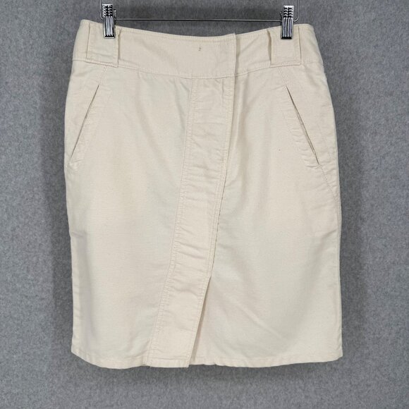 Loft Womens Linen Blend Pencil Skirt Size 8 Cream Asymmetrical Coastal Casual - Picture 1 of 11